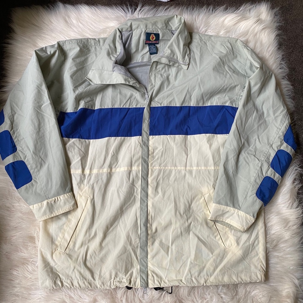 men’s burnside white and blue windbreaker